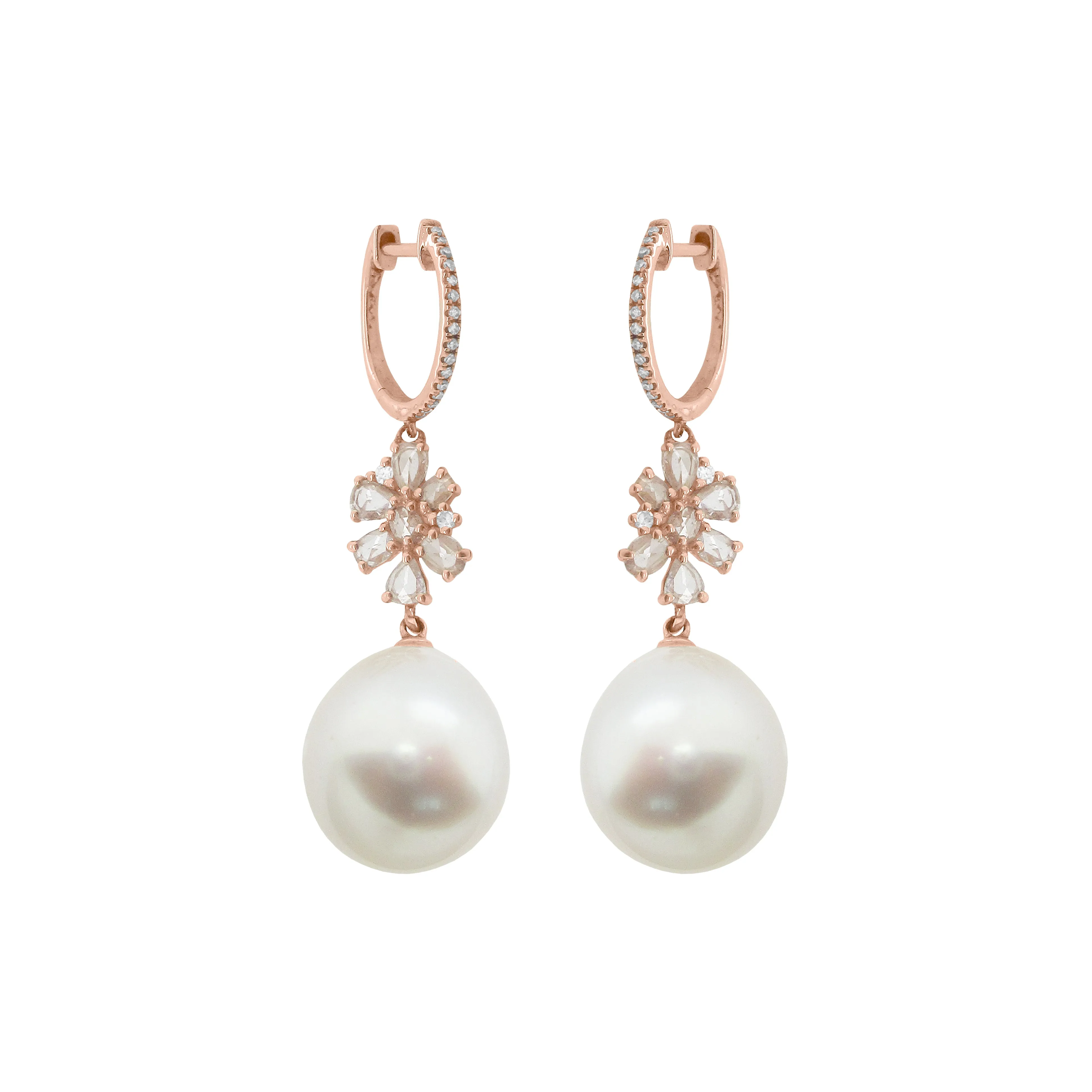 14K GOLD DIAMOND AND PEARL ELIANA EARRINGS