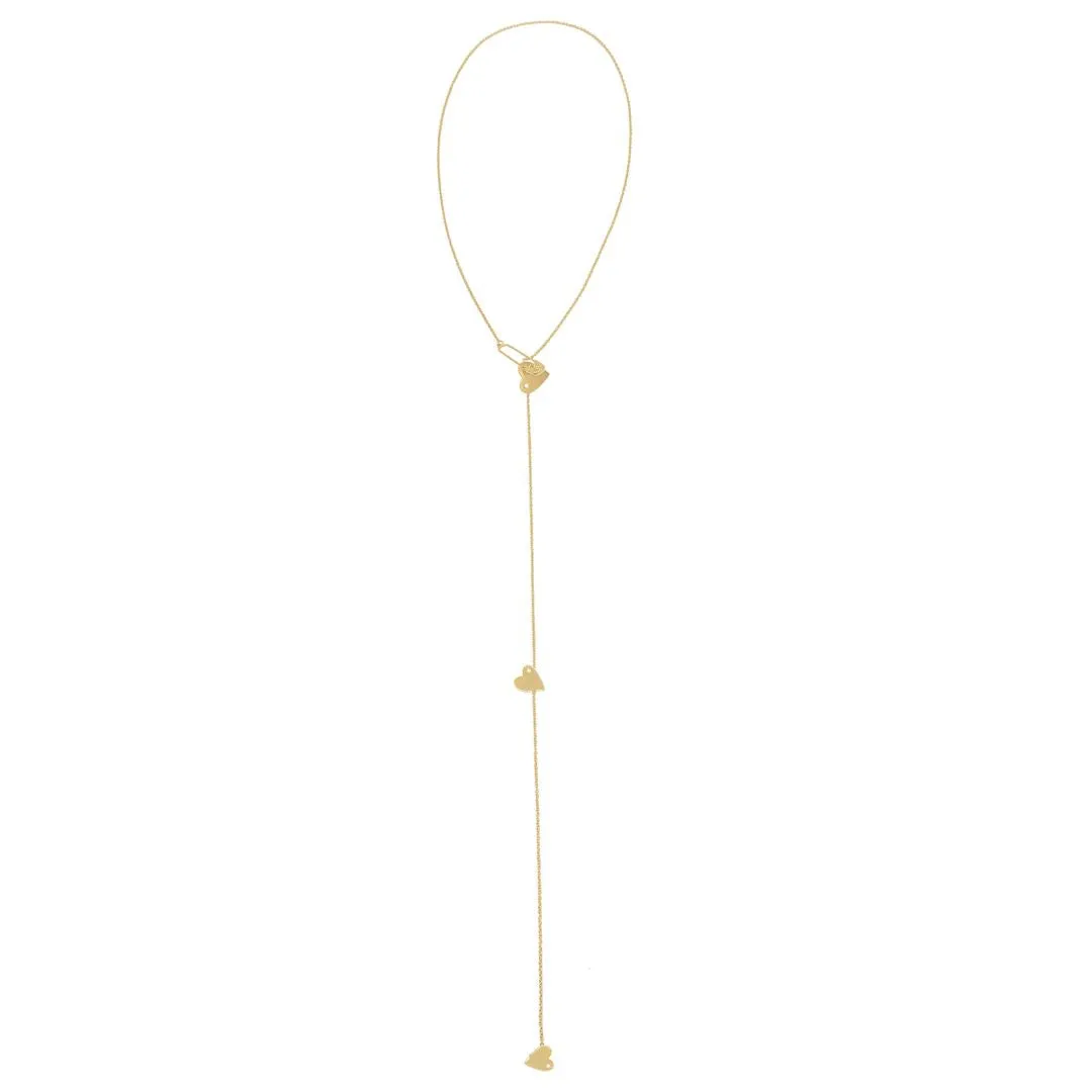 14k Gold Plated Safety Pin Heart Adjustable Lariat Necklace