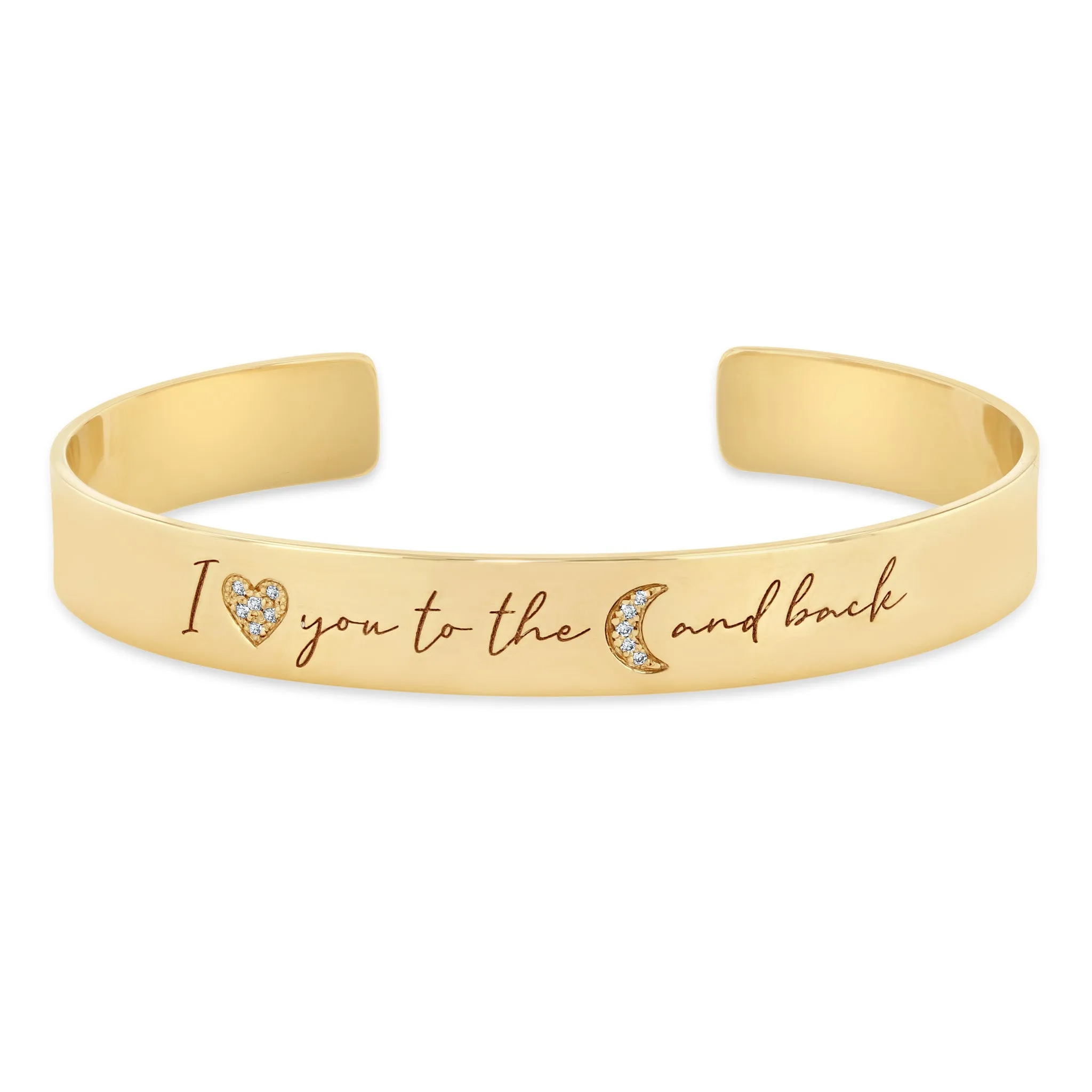 14k "I love you to the moon and back" Diamond Mantra Wide Cuff Bracelet