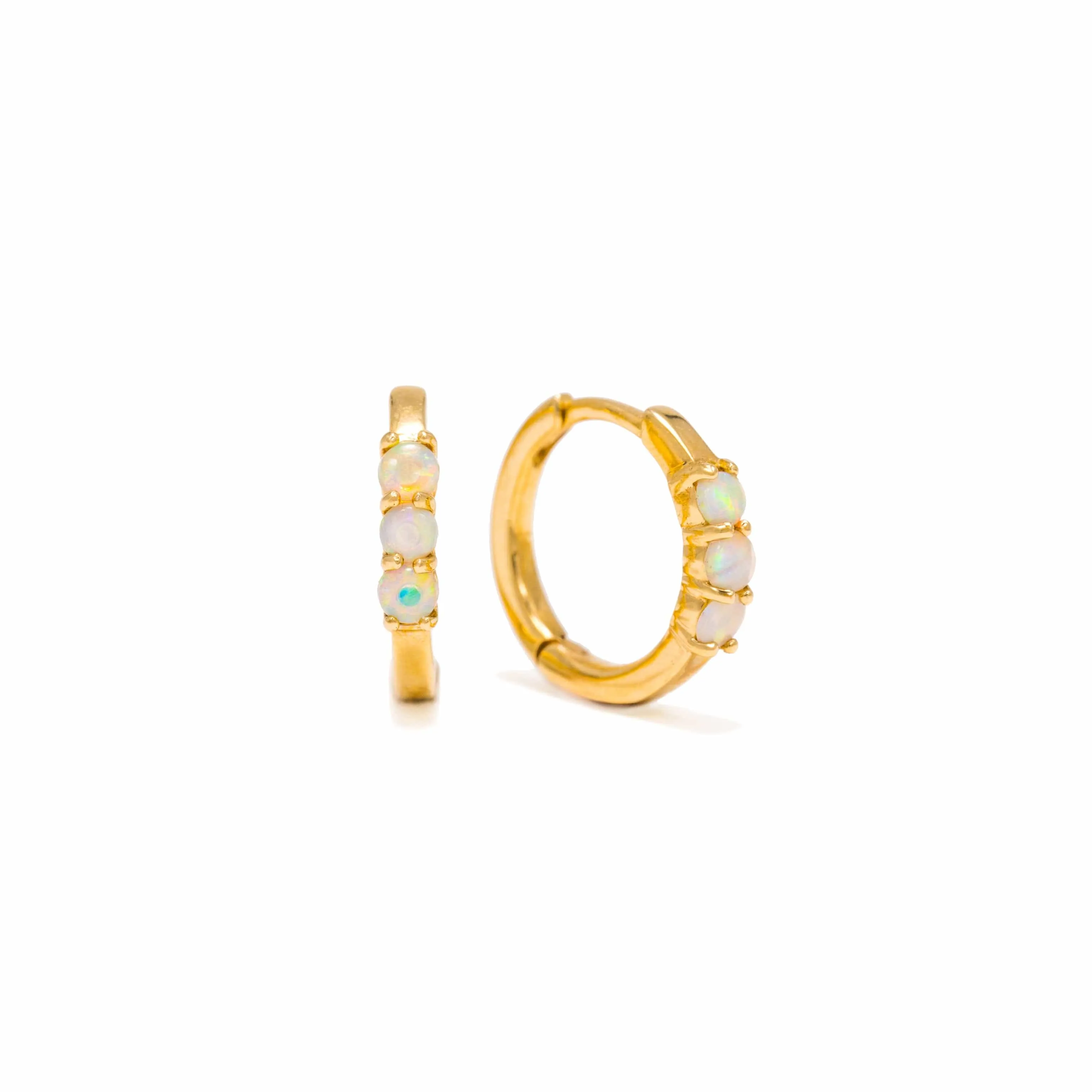 14K Solid Gold Australian Opal Hoops