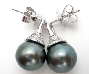 18K Tahitian Pearl & Diamond Earrings