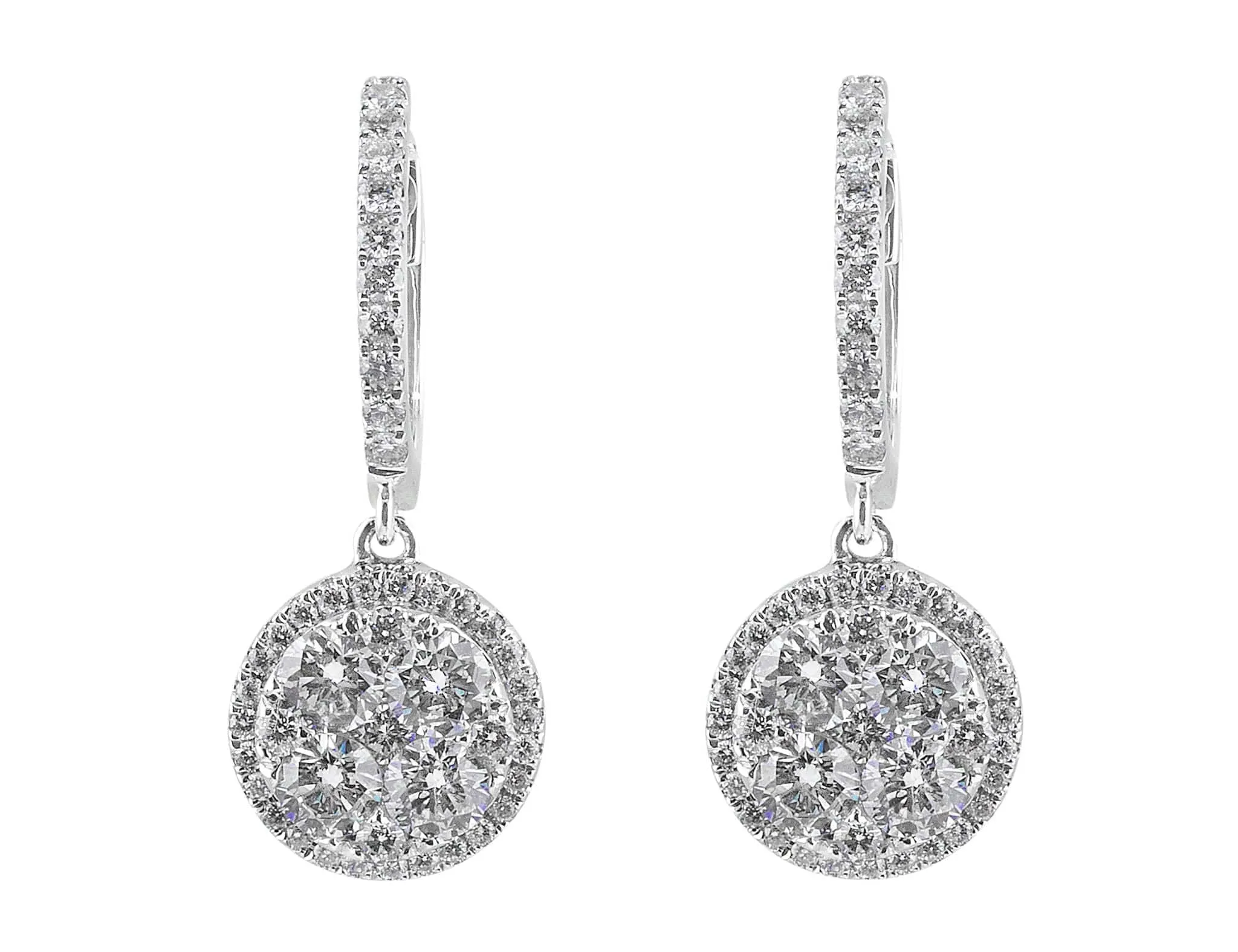 18k White Gold Diamond Circle Drop Earrings