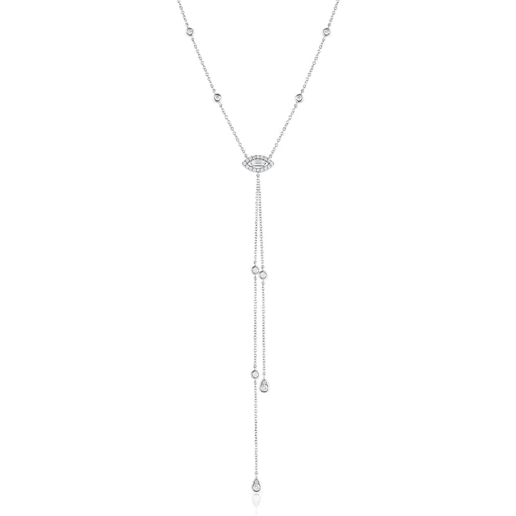 18k White Gold Diamond Marquise "Eye" Lariat Necklace