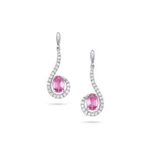 18KT WHITE GOLD DIAMOND PINK SAPPHIRES EARRINGS