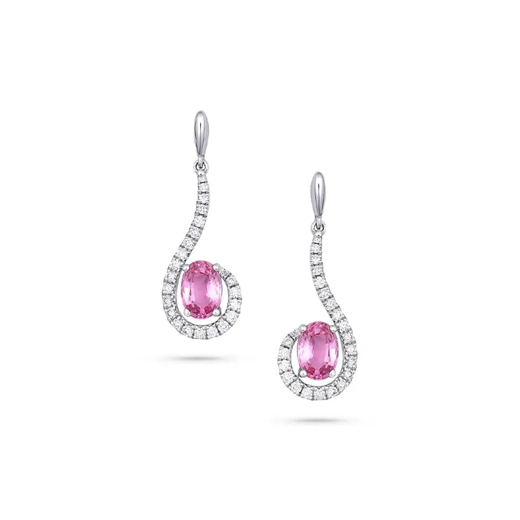 18KT WHITE GOLD DIAMOND PINK SAPPHIRES EARRINGS