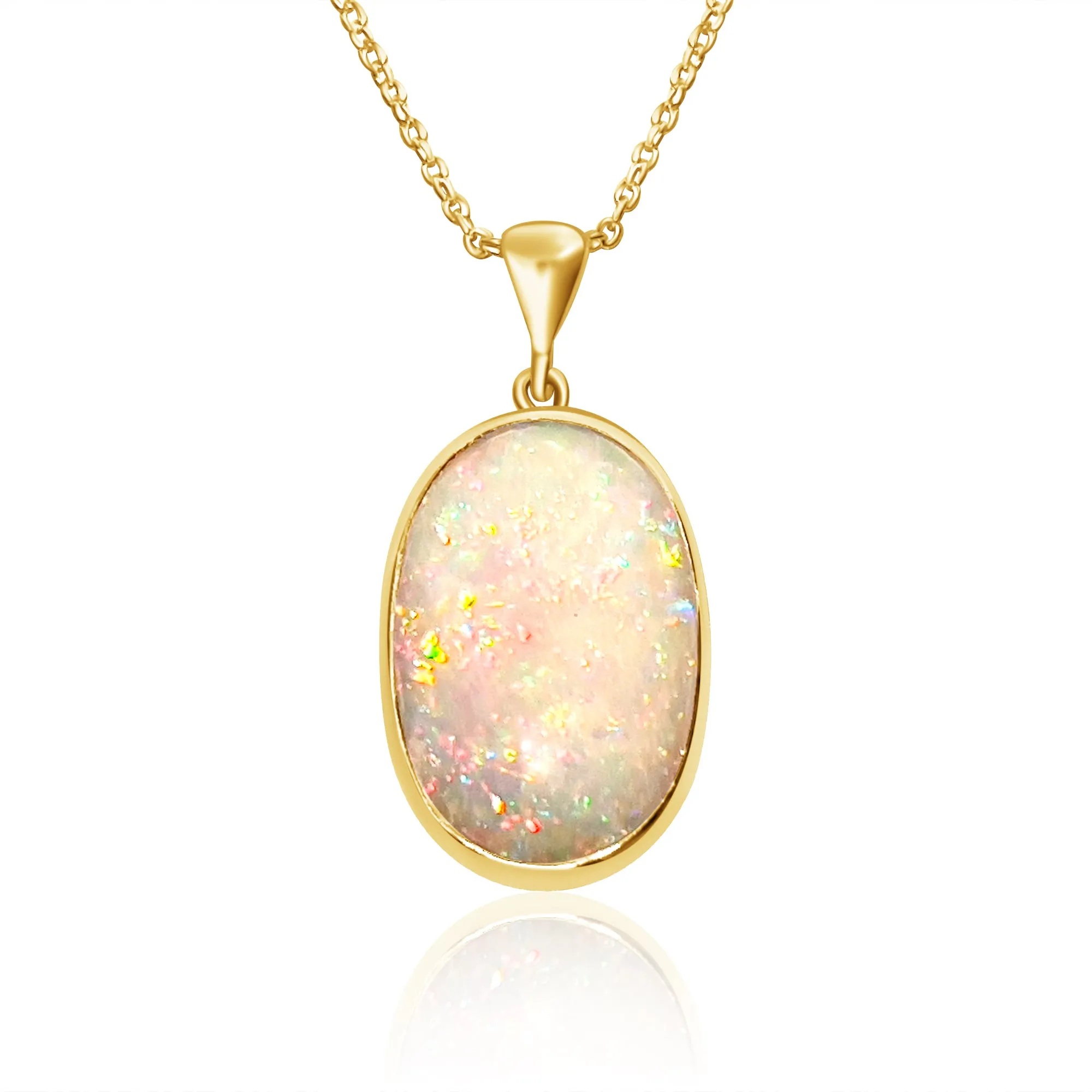 18kt Yellow Gold classic Oval White Opal 6.98ct bezel set pendant