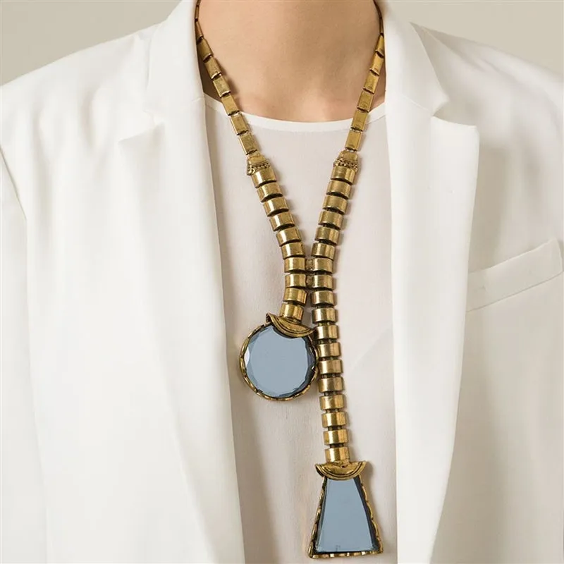 1970s Blue Glass Pendant Necklace