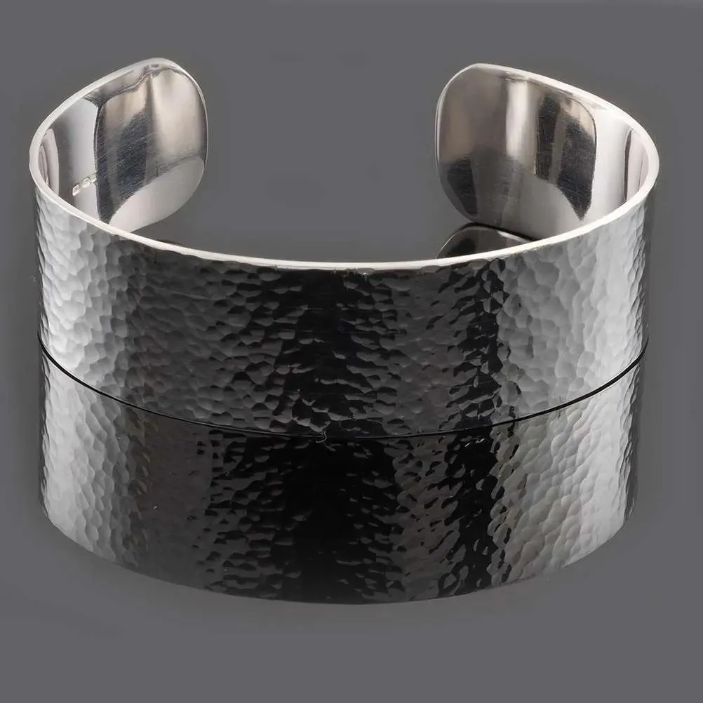 2cm Wide Ladies Sterling Silver Hammered Cuff Bracelet Personalised