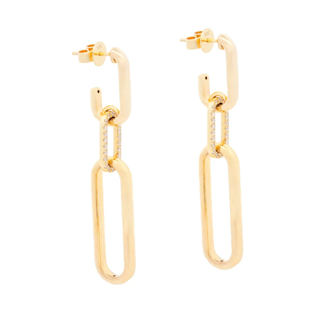 .39ct 14k Yellow Gold Diamond Link Drop Earrings