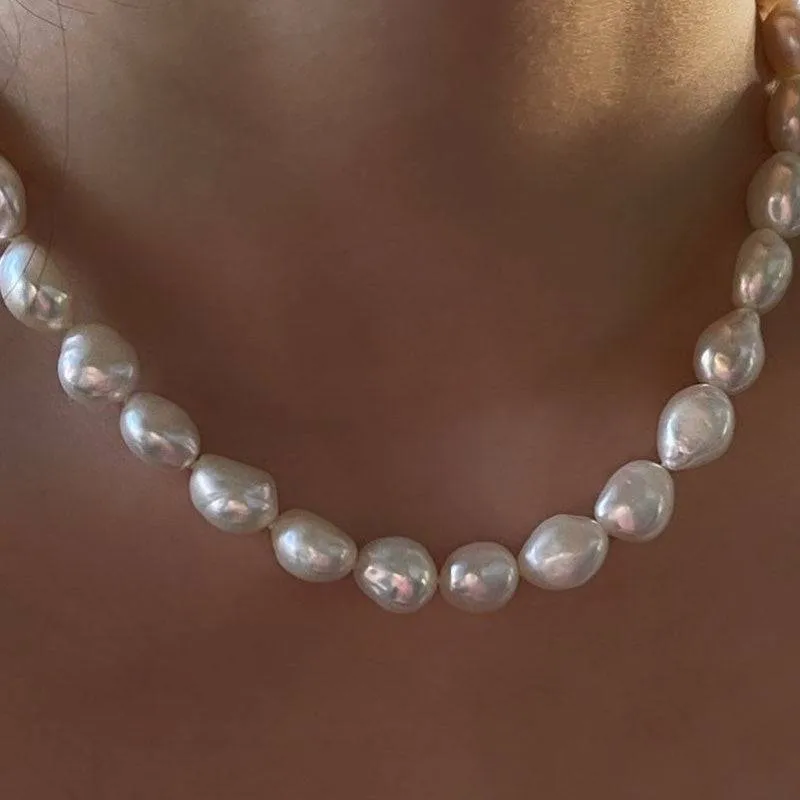 9-10mm Baroque Pearl Necklace Silver