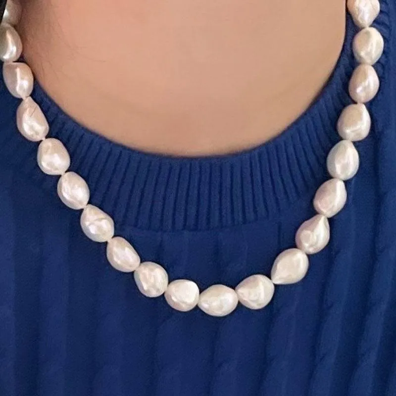 9-10mm Baroque Pearl Necklace Silver