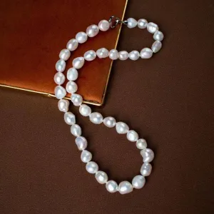 9-10mm Baroque Pearl Necklace Silver