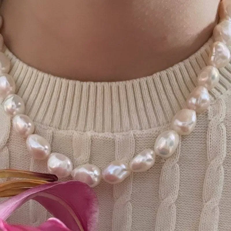 9-10mm Baroque Pearl Necklace Silver