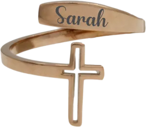 Adjustable Rose Gold Plated Engraved Ring with Cross