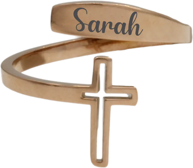 Adjustable Rose Gold Plated Engraved Ring with Cross