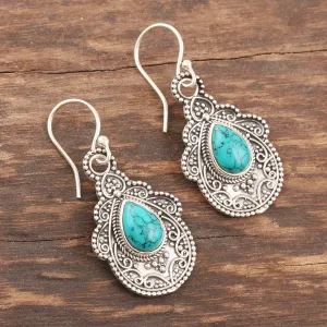 Agra Aesthetic Oxidized Silver and Reconstituted Turquoise Earrings