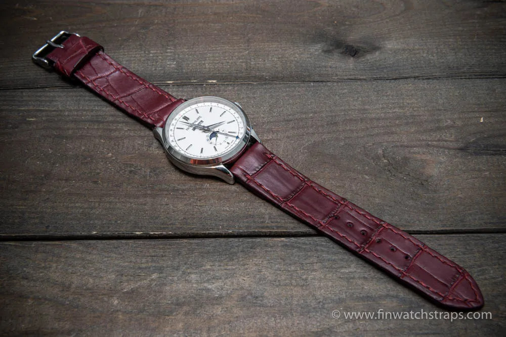 Alligator watch strap Burgundy matte, handmade in Finland