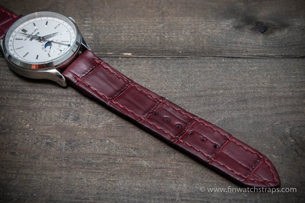 Alligator watch strap Burgundy matte, handmade in Finland