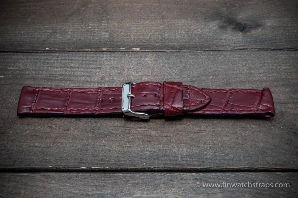 Alligator watch strap Burgundy matte, handmade in Finland