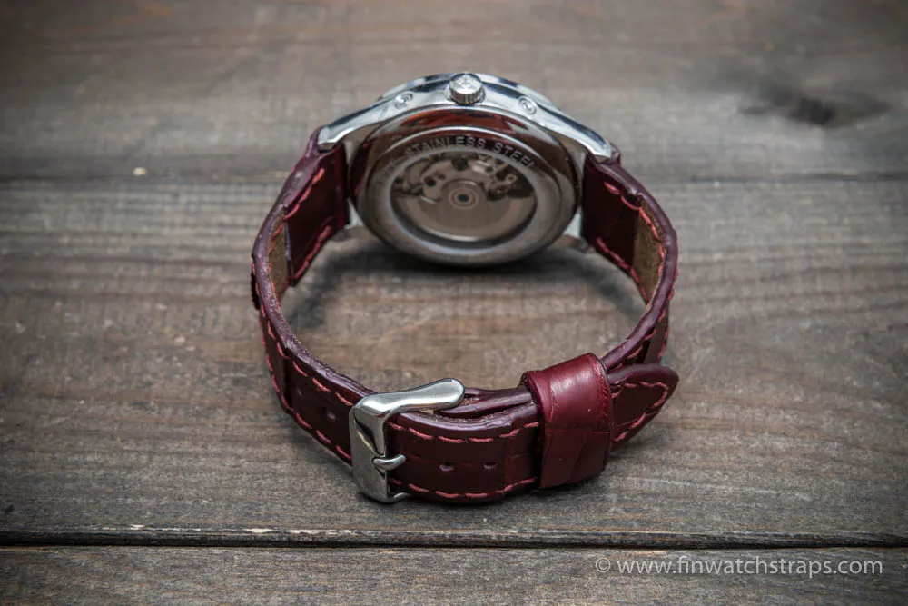 Alligator watch strap Burgundy matte, handmade in Finland