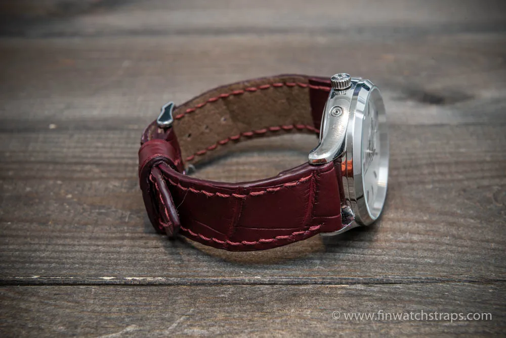 Alligator watch strap Burgundy matte, handmade in Finland