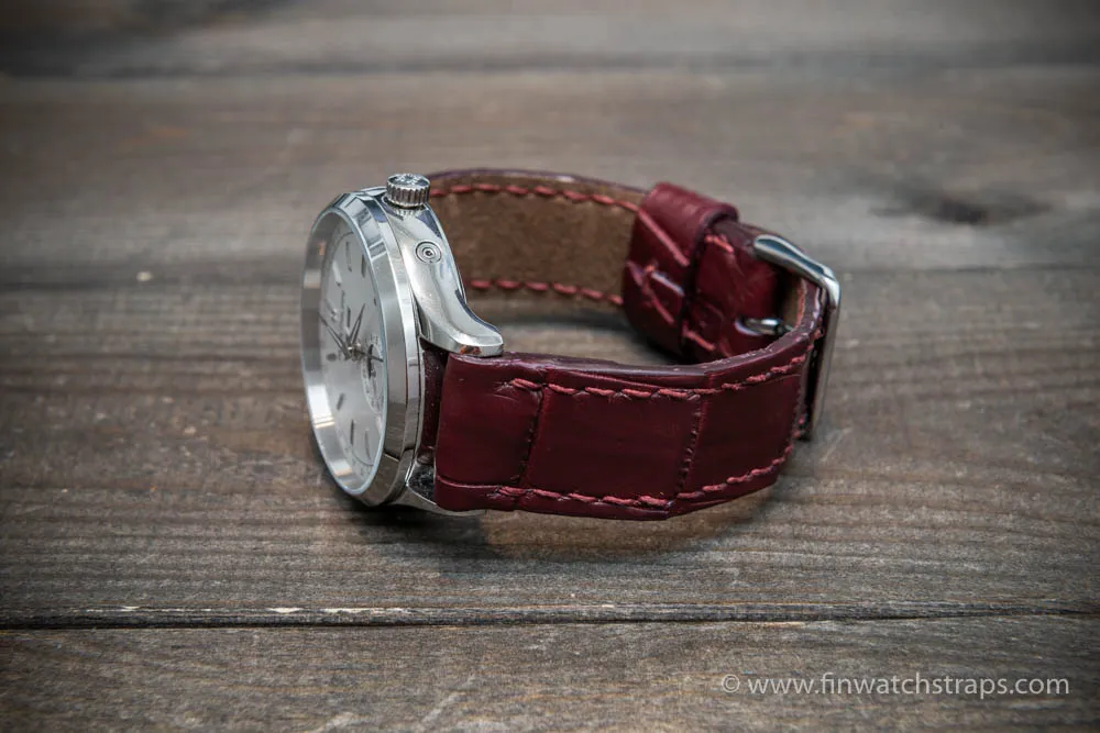 Alligator watch strap Burgundy matte, handmade in Finland