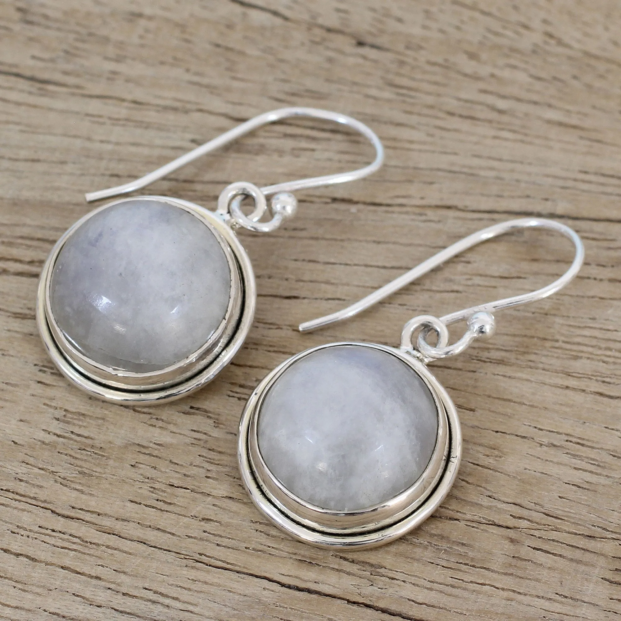 Alluring Mist Rainbow Moonstone Dangle Earrings by Indian Artisans