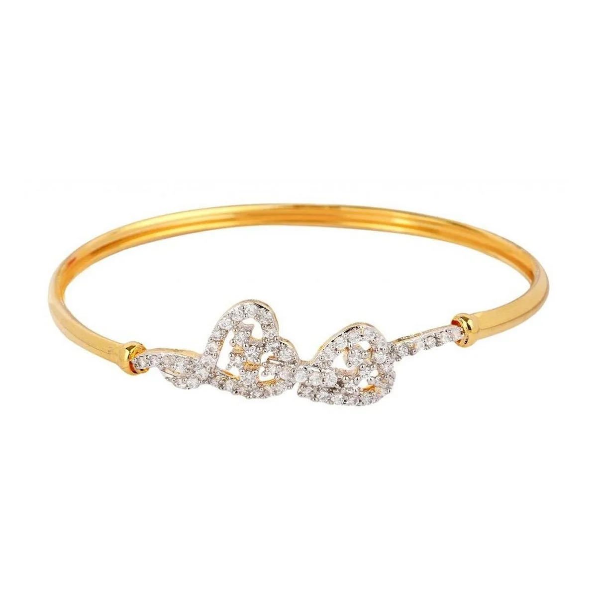 American Diamond Cz Twin Heart Slim Openable Kada Bangle Bracelet