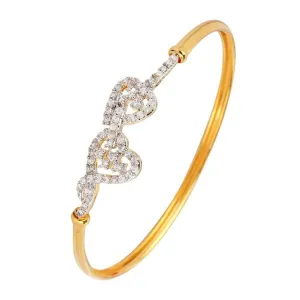 American Diamond Cz Twin Heart Slim Openable Kada Bangle Bracelet