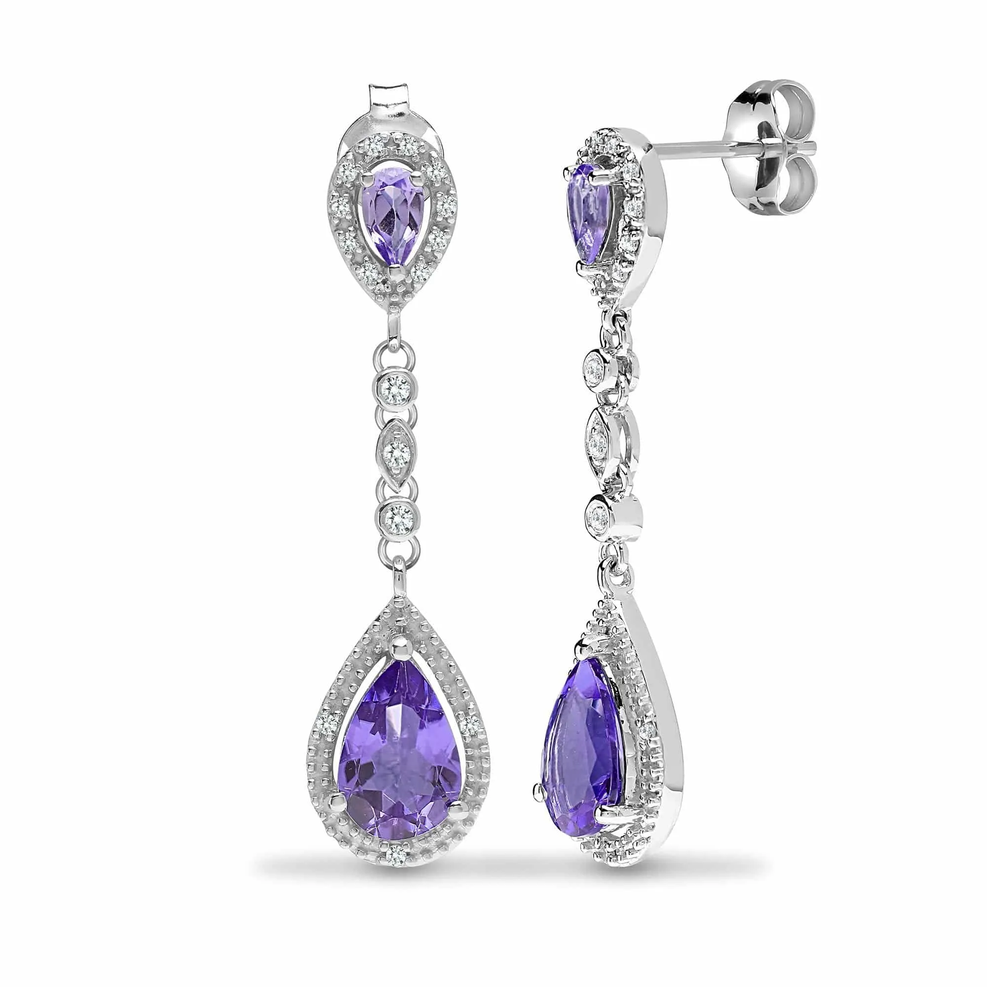 Amethyst Drop Earrings in 9k White Gold