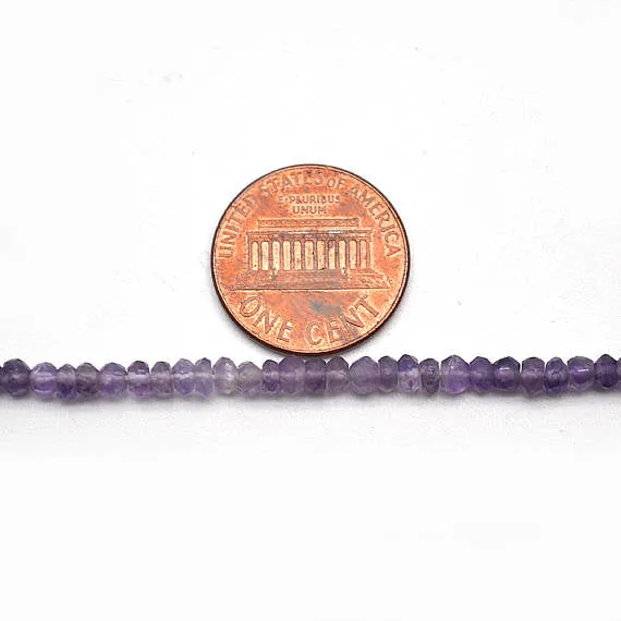 Amethyst Rondelle Beads, 13 Inch Gemstone Strands, Drilled Strung Nugget Beads, Faceted Round, 3-4mm