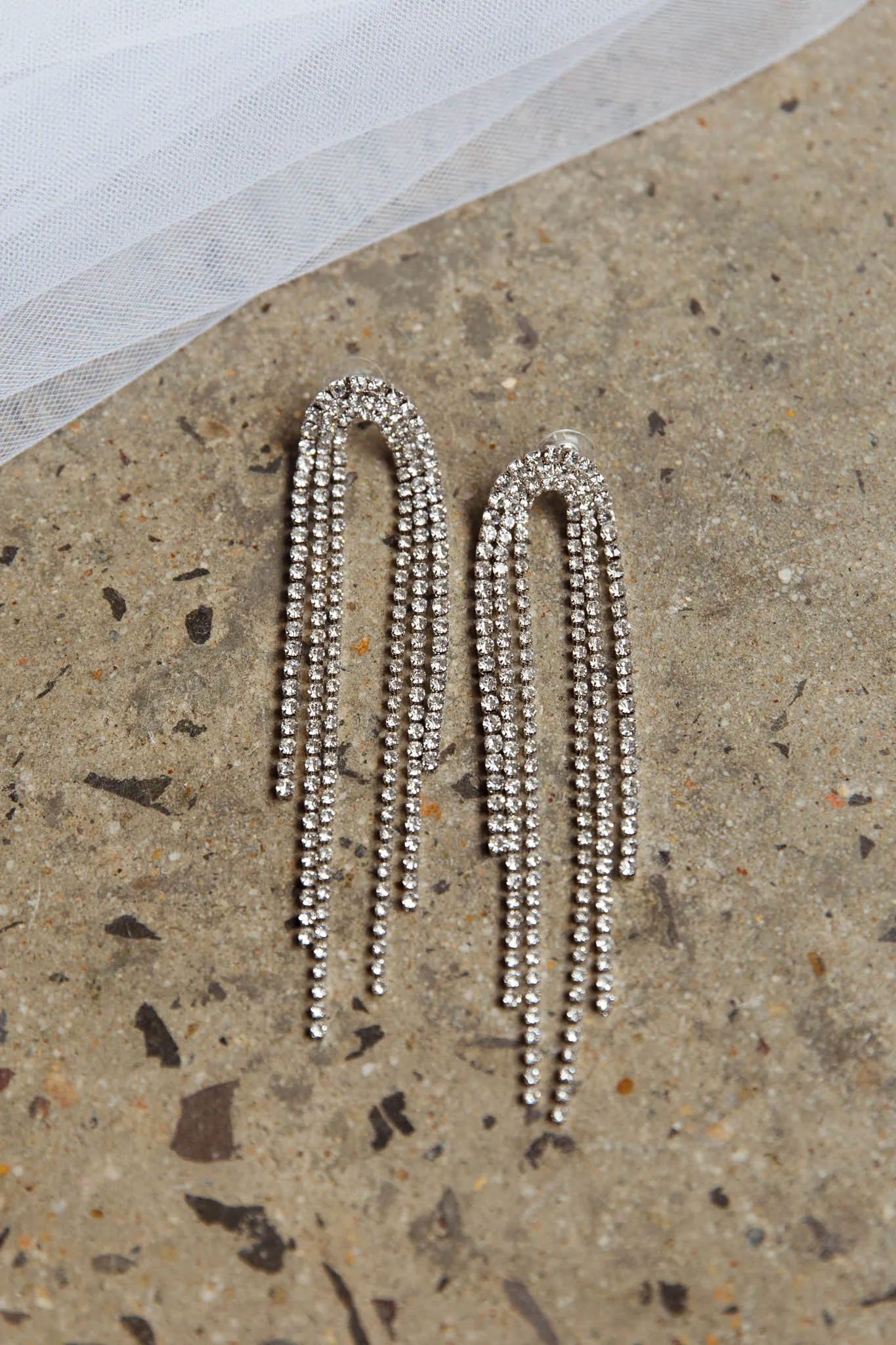 Angela Diamante Drop Earrings Silver