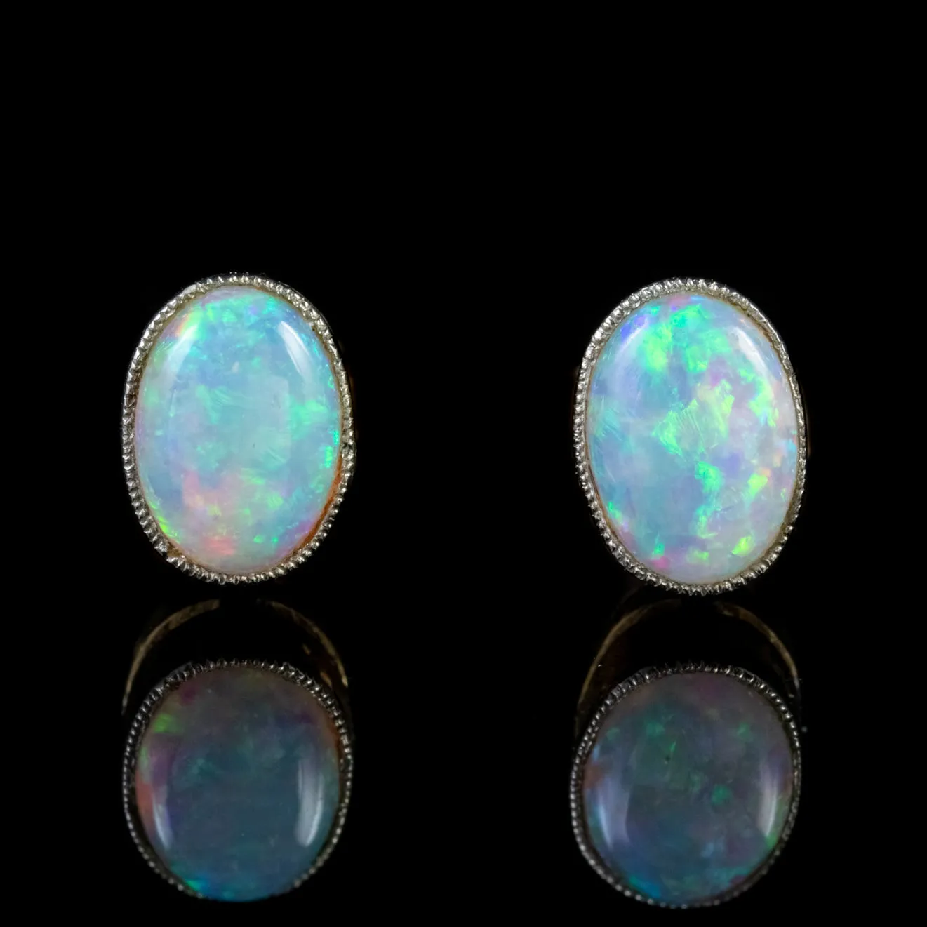 Antique Edwardian Opal Stud Earrings 9Ct Gold Circa 1910