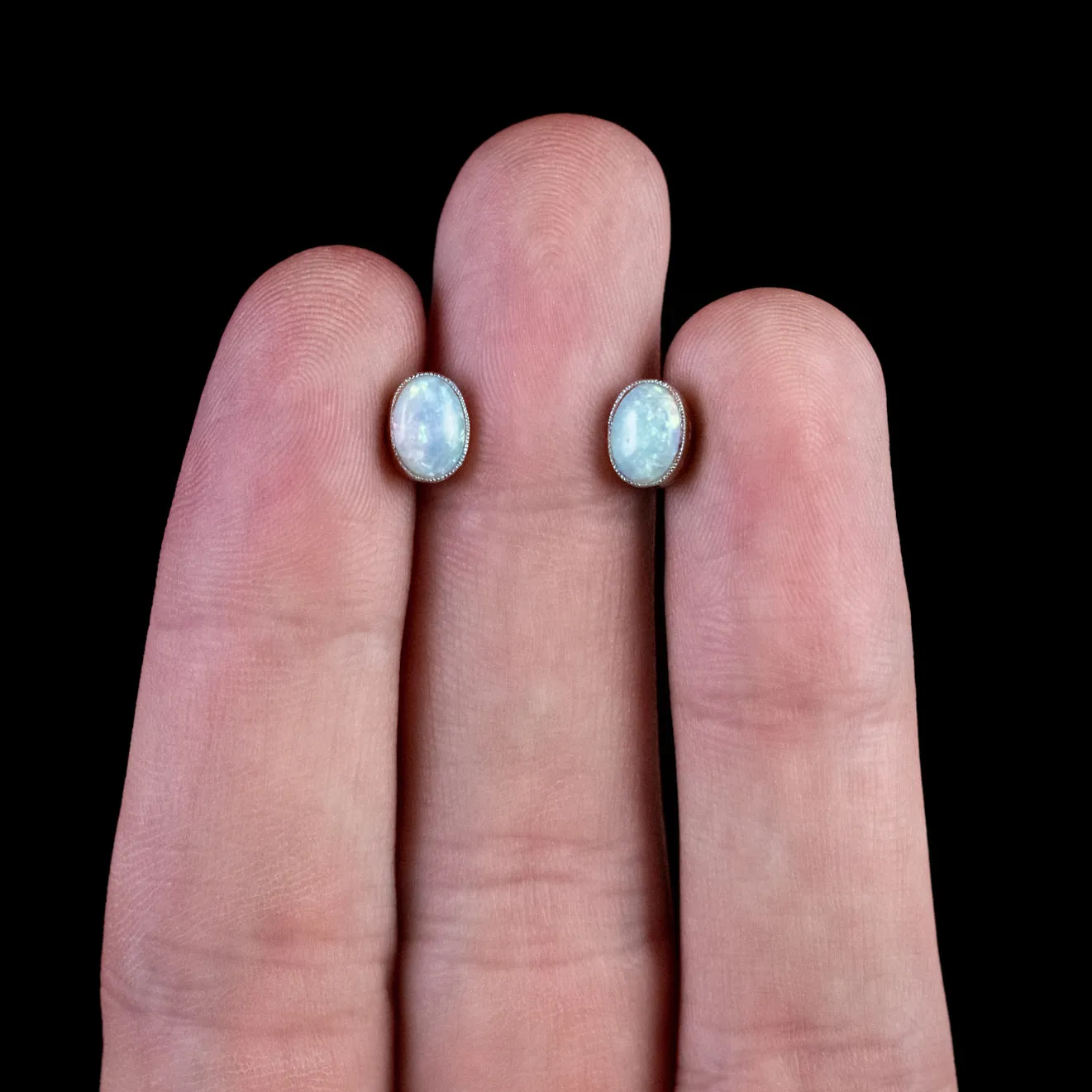 Antique Edwardian Opal Stud Earrings 9Ct Gold Circa 1910