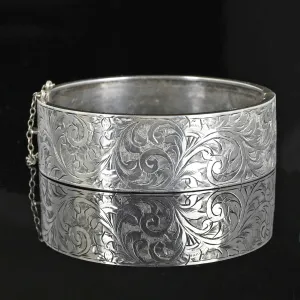 Antique Engraved Sterling Silver Bangle Bracelet