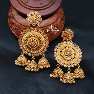 Antique Gold LCD Champagne AD stones Pearl Jhumka Earrings