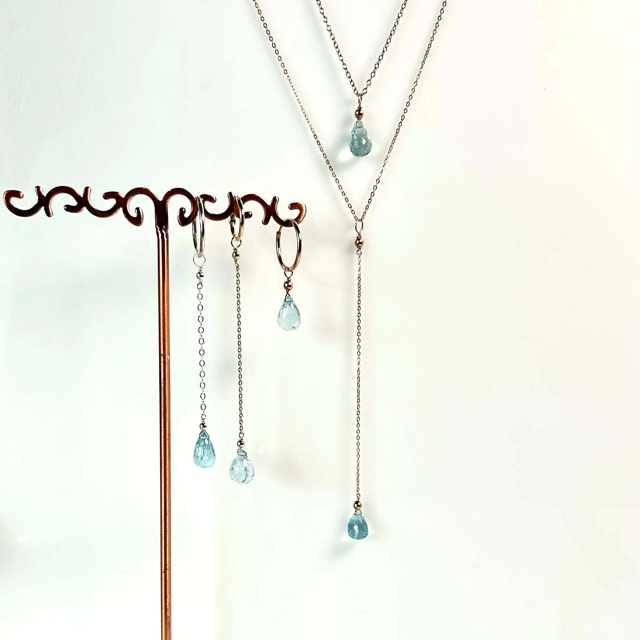 Aquamarine Pendant Necklace, Aquamarine Lariat Necklace