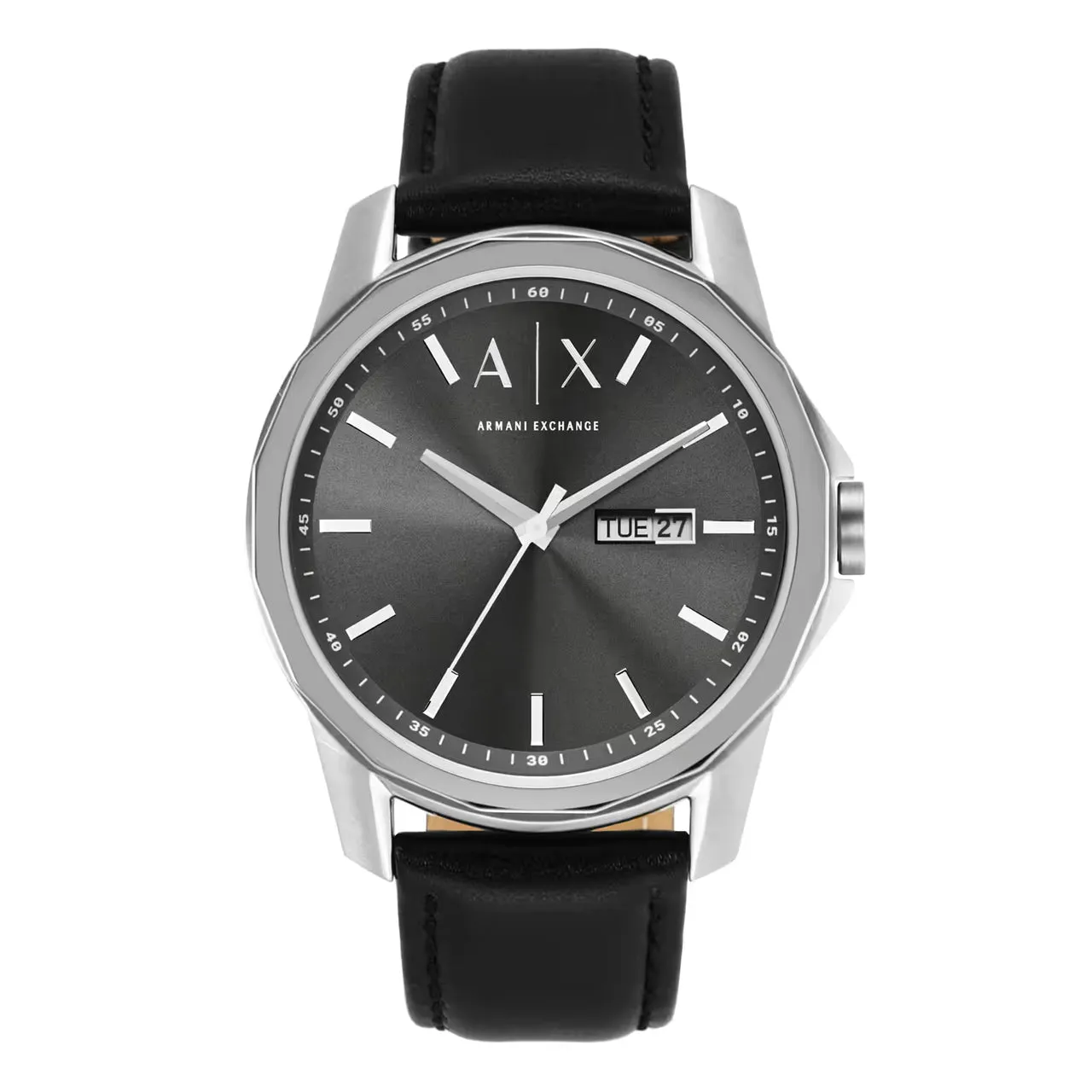 Armani Exchange Grey Dial Leather Strap Men's Watch | AX1735