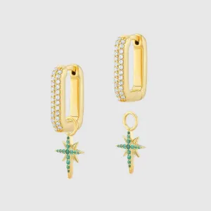 Auree x @theeditbutton Gold CZ Interchangeable Hoop & Green Star Drop Earrings