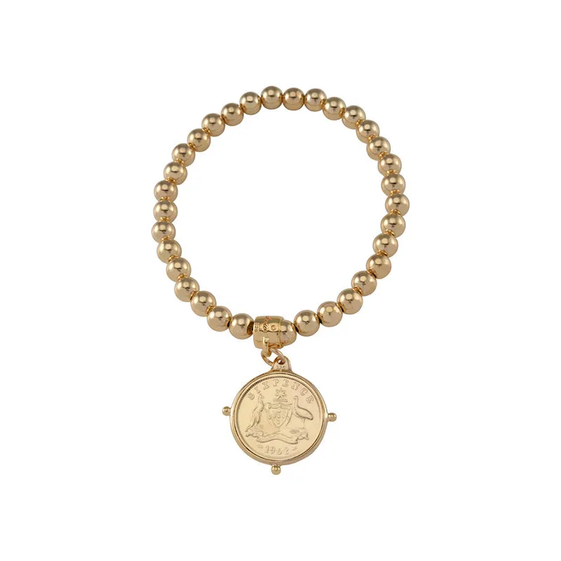 BALL BRACELET WITH SIXPENCE COMPASS COIN