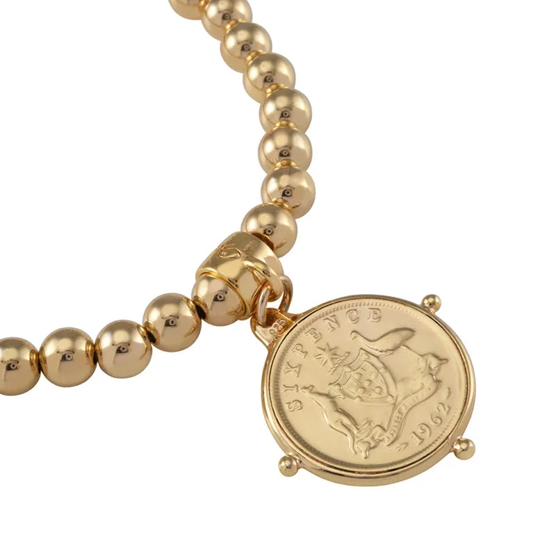 BALL BRACELET WITH SIXPENCE COMPASS COIN