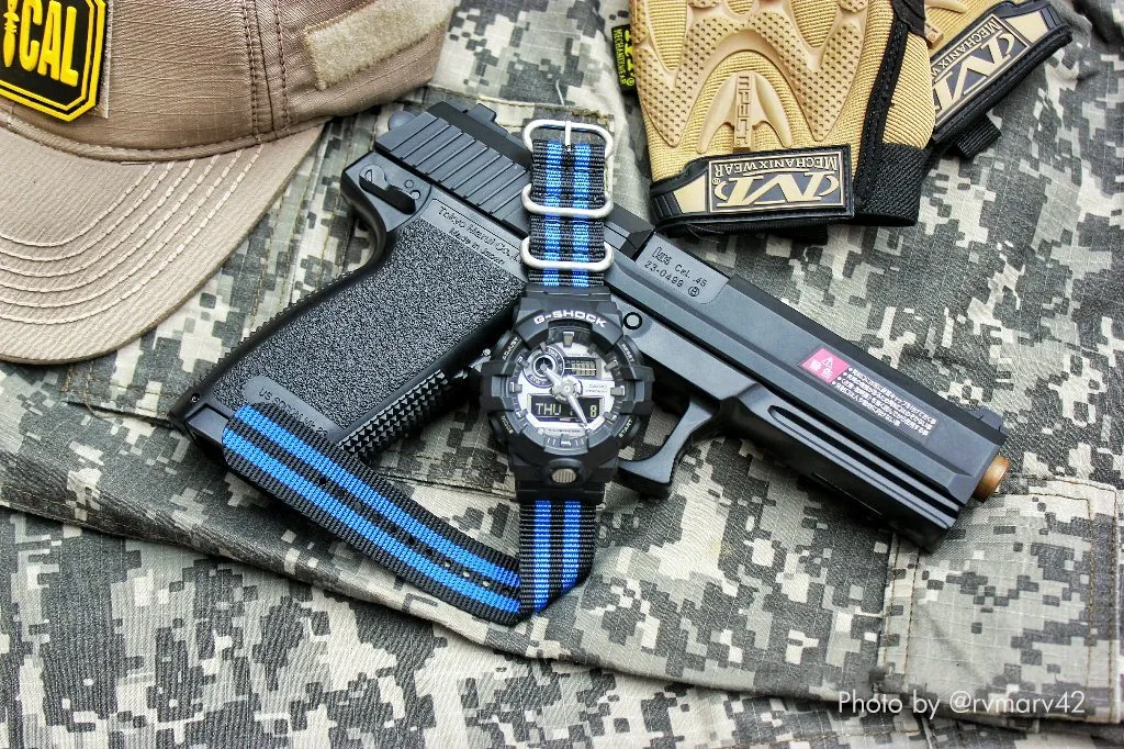 Ballistic Nylon Cobalt Stripe Watch Strap with G-Shock Compatible Adapter and Spring Bar Tool