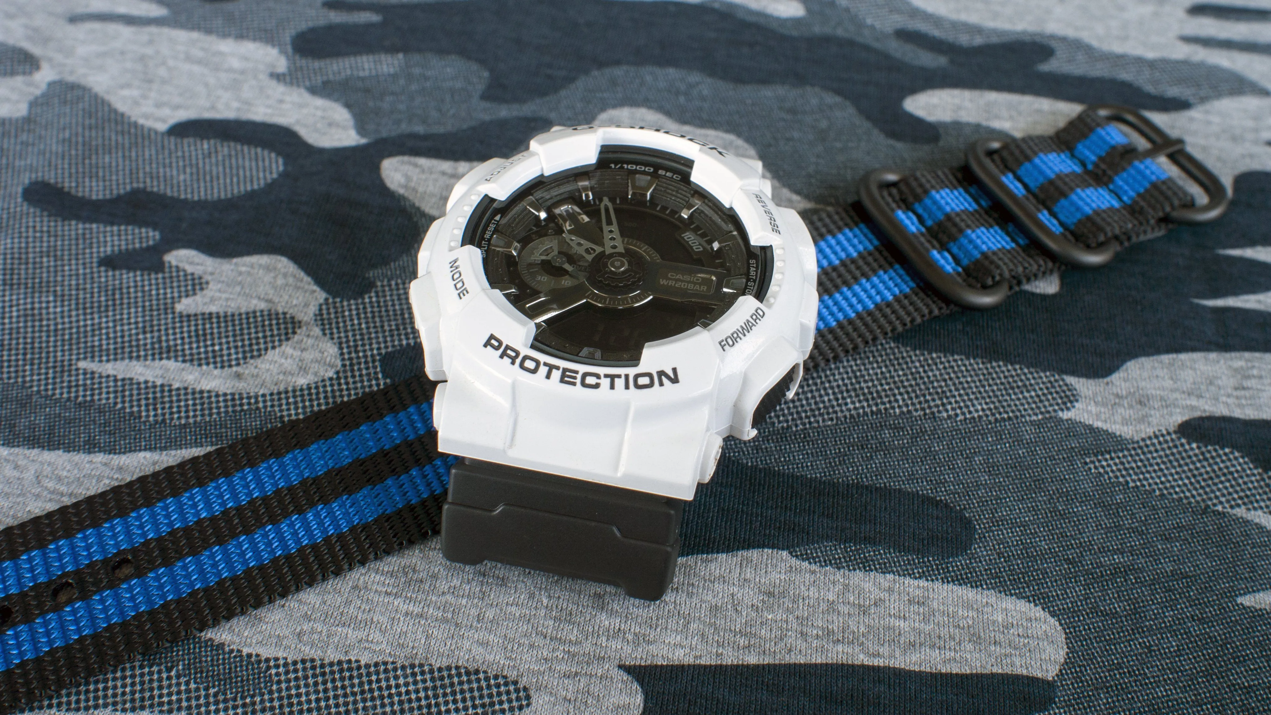 Ballistic Nylon Cobalt Stripe Watch Strap with G-Shock Compatible Adapter and Spring Bar Tool