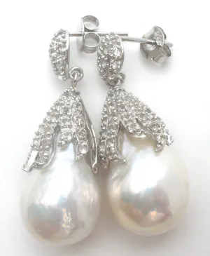 Baroque Dangle Pearl Earrings Sterling Silver