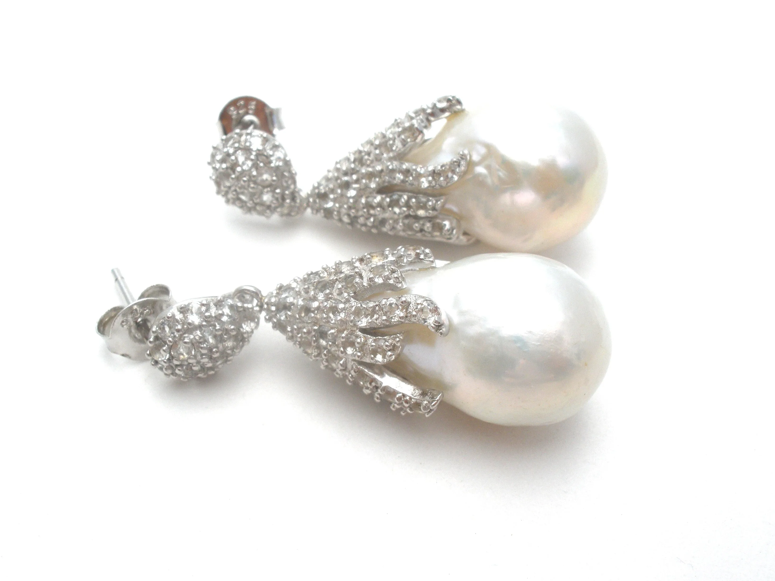 Baroque Dangle Pearl Earrings Sterling Silver