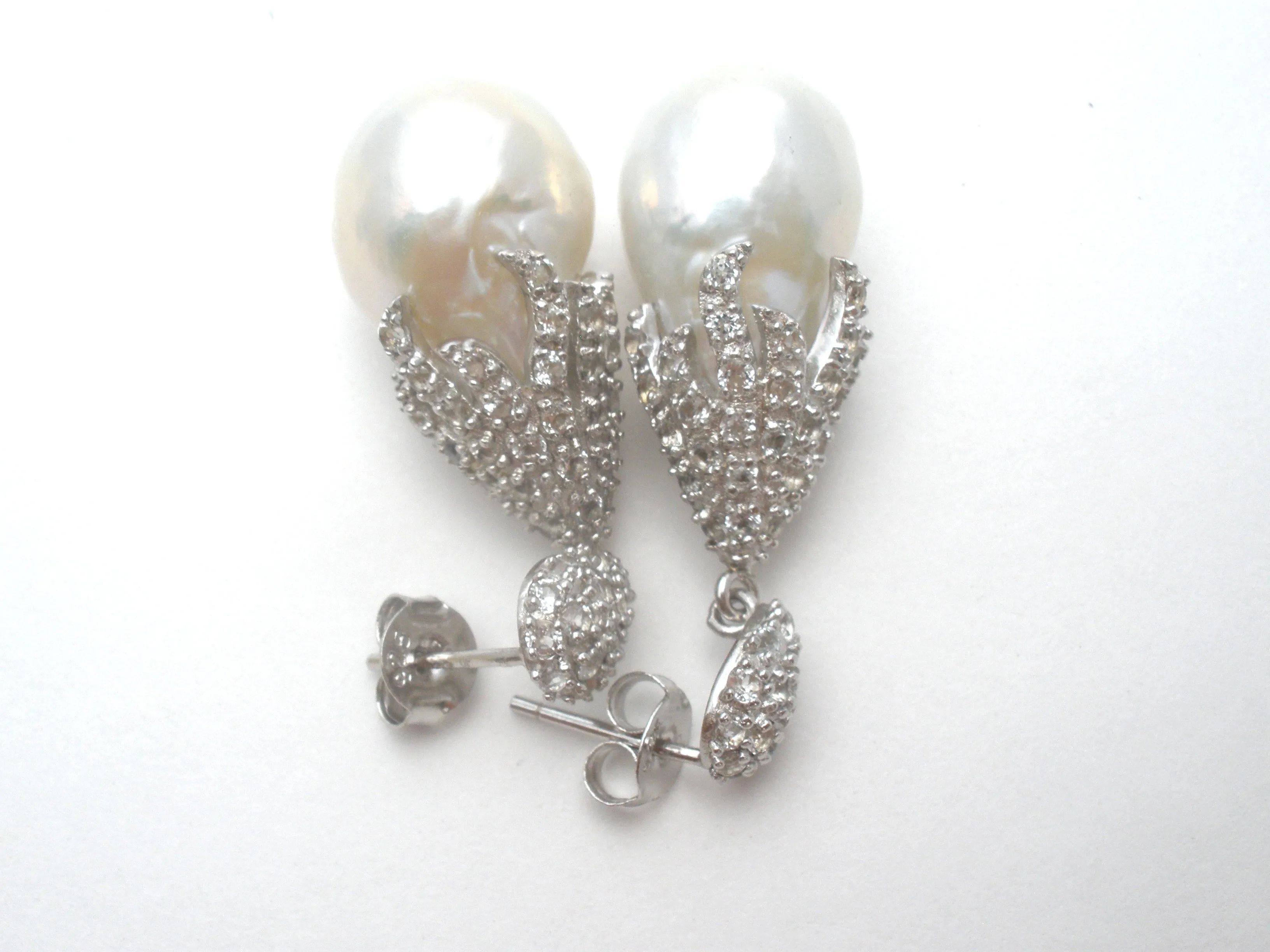 Baroque Dangle Pearl Earrings Sterling Silver