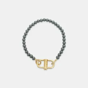 Black Bead Stretch Bracelet w/ Gold Clasp MBR031