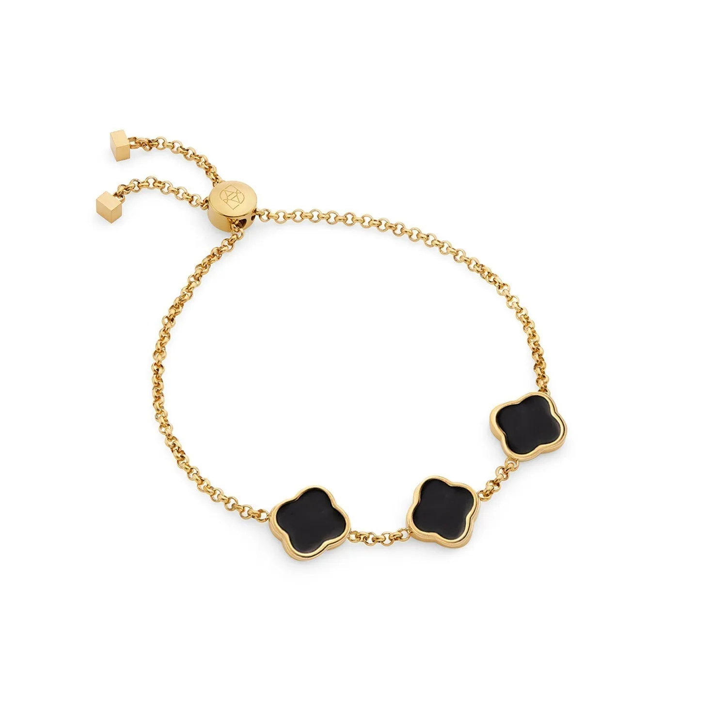 Black Enamel Clover Custom Name Bracelet (Gold)