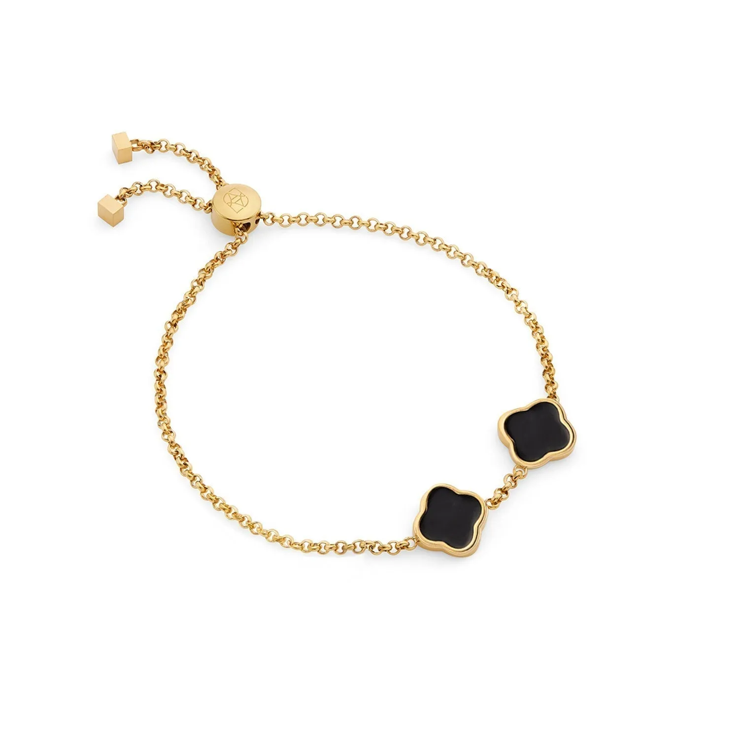 Black Enamel Clover Custom Name Bracelet (Gold)