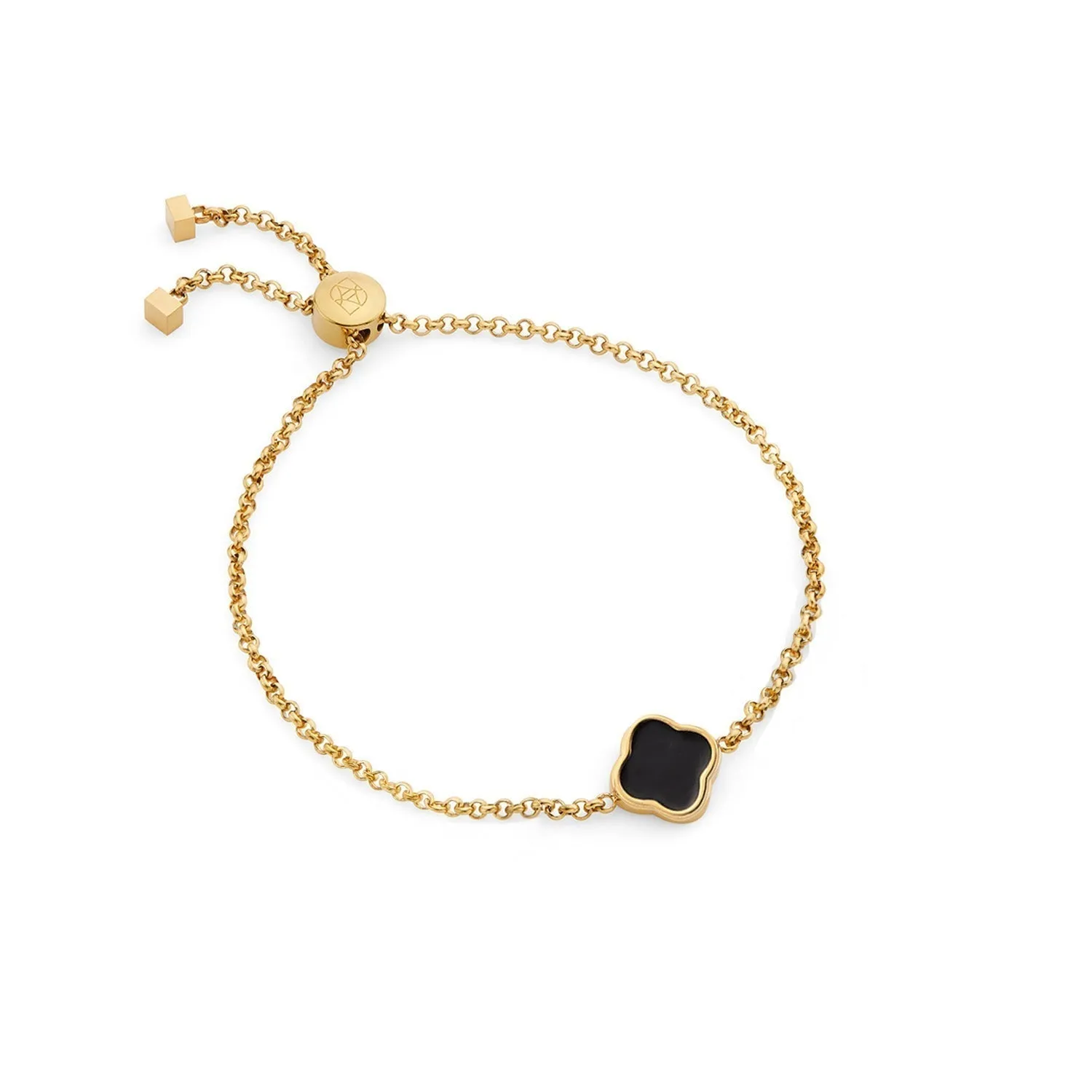 Black Enamel Clover Custom Name Bracelet (Gold)